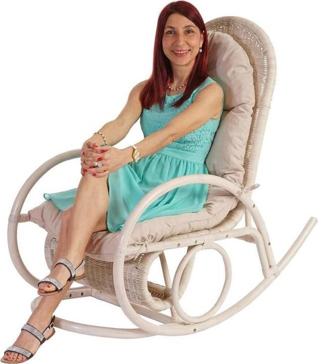 Image du produit Swisshandel24 Fauteuil à bascule, fauteuil oscillant en rotin, blanc - revêtement crème