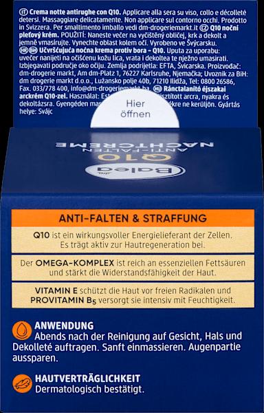 Valeurs nutritives et ingrédients dm Balea Q10 anti-rides (50 ml, Crème de nuit)