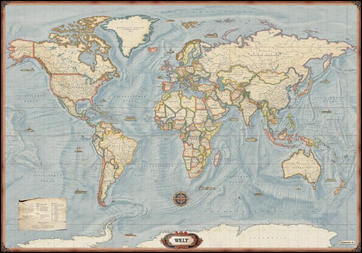 Immagine prodotto Mappamondo: mappa aggiornata in stile antico, 1:20.000.000, poster con borchie in metallo, freytag