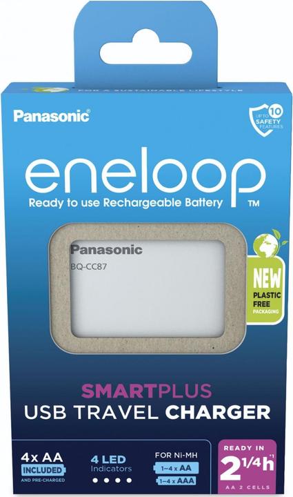 Produktbild Panasonic eneloop Smart Plus USB Travel Charger BQ-CC87 (4 Stk., AAA, AA, 2000 mAh, Ladegerät inkl. Akku)