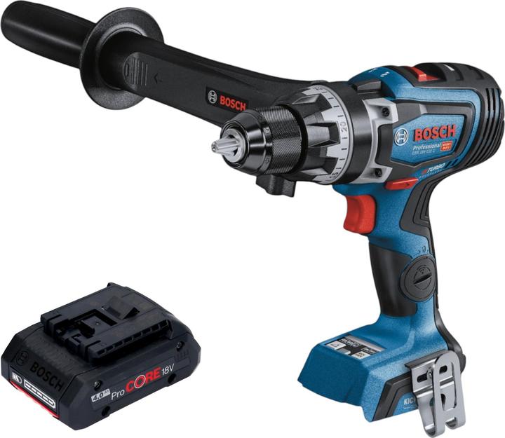 1x Bosch GSR 18V-150 C Professional Akku Bohrschrauber, 1x Zusatzhandgriff (1 602 025 07Y), 1x Bosch ProCORE 18 V 4,0 Ah Professional Akku