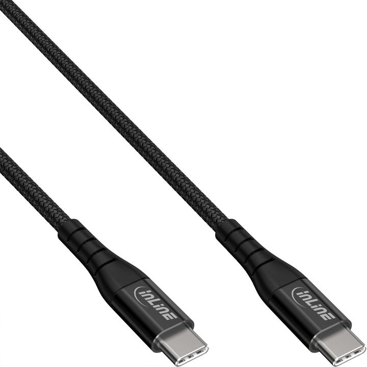 Image du produit InLine Câble USB 2.0, USB-C mâle/mâle Câble de charge rapide 100W, textile noir, 2m (2 m, USB 2.0)