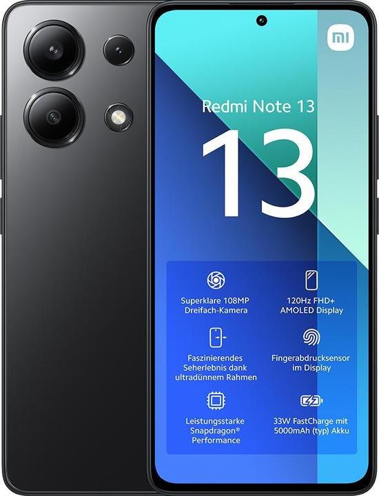 Actual product image Xiaomi Redmi Note 13 (128 GB, Midnight Black, 6.67", Hybrid Dual SIM, 108 Mpx, 4G)