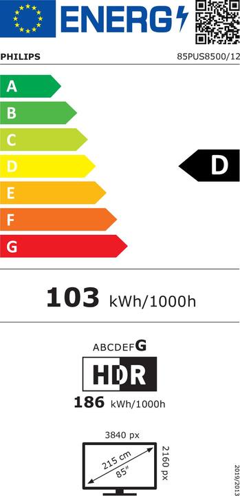 Label énergétique Philips 85PUS8500/12 (85", PUS8500, LED, 4K, 2025)