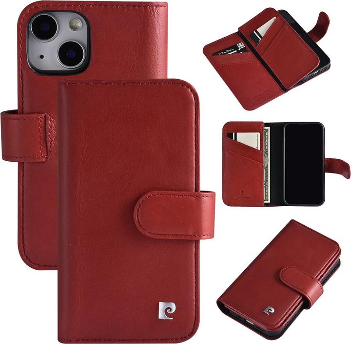 Actual product image Pierre Cardin Case iPhone 13 Mini - Genuine leather book case red & 6 card slots (Apple iPhone 13 mini)