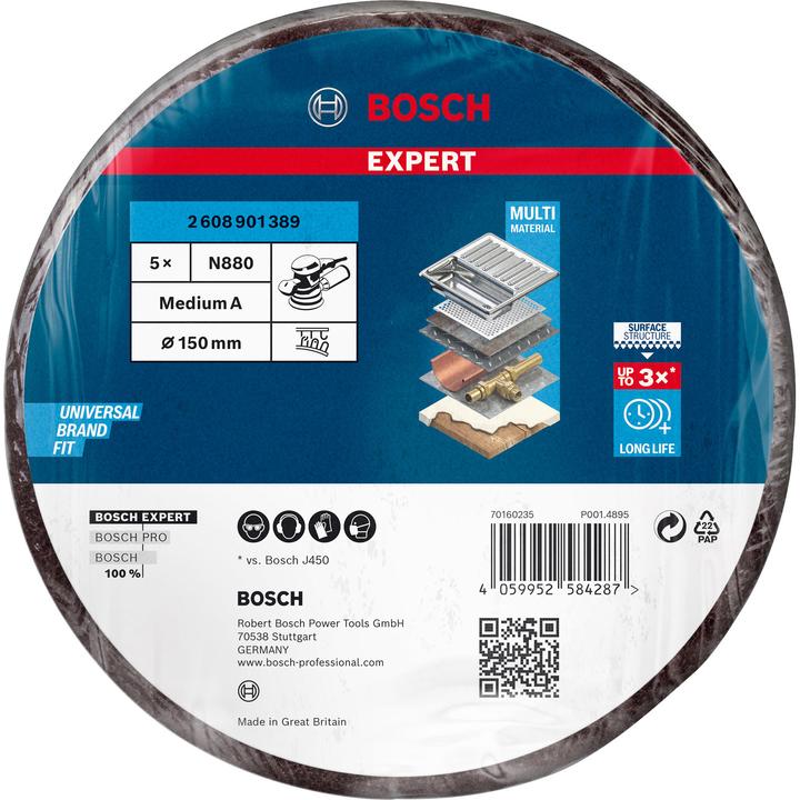 Image du produit Bosch Professional Zubehör EXPERT N880 Disque en non-tissé pour ponceuse excentrique, 150 mm, moyen, 5 pces pce (280)