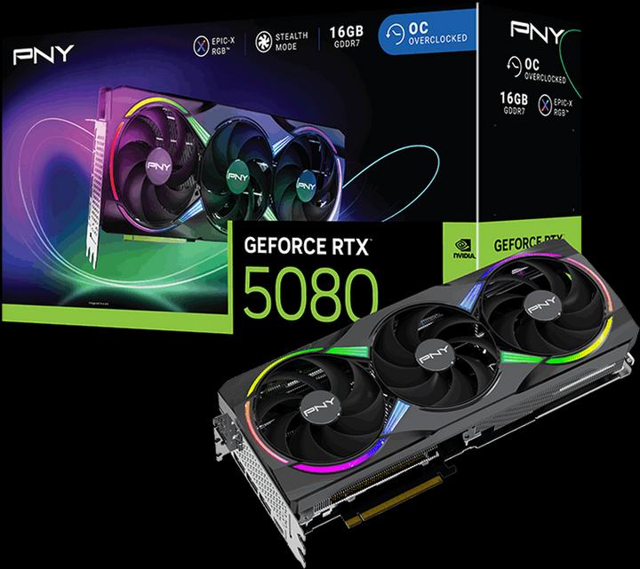 Image du produit PNY GeForce RTX 5080 ARGB Epic-X RGB Overclocked Triple Fan (16 Go)