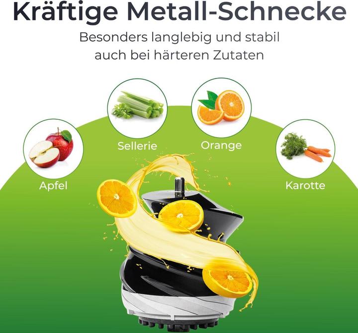 Produktbild KLAMER Slow Juicer Gemüse und Obst, Entsafter mit Rückwärtsgang, elektrische Fruchtpresse