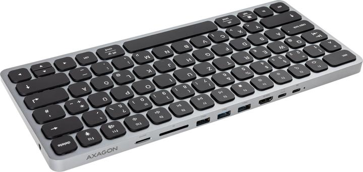 Produktbild Axagon HMC-KB keyboard USB-C 5Gbps with HUB, microSD/SD, 3x USB-A, HDMI 4K/60Hz, PD 100W, Audio, DE (DE, Kabelgebunden)