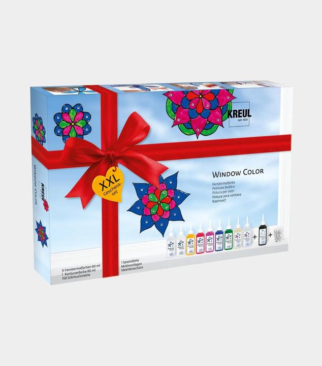 Produktbild Kreul Window Color XXL (Glitzer-Silber, Rehbraun, Royalblau, Pink, Rubinrot, Goldgelb, Schneeweiss, Glitzer-Gold, Mairün, Schwarz, 800 ml)
