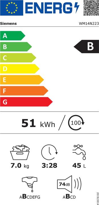 Energie-Label Siemens WM14N223 (7 kg, Links)