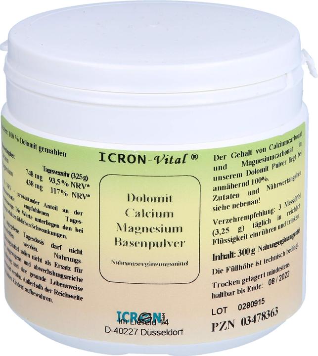 Valori nutrizionali e ingredienti Icron Vital Dolomite Base Calcio Magnesio in polvere, 300 g di polvere (1 Pezzo/i, Polvere, 300 g)