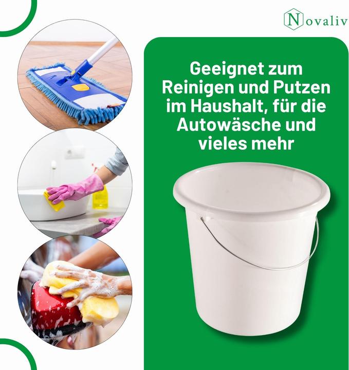 Immagine prodotto Novaliv 2 Stück Eimer 10L Weiss mit Masseinteilung - Putzeimer 10 Liter? 28,5 cm Praktischer Allround (2 pz.)
