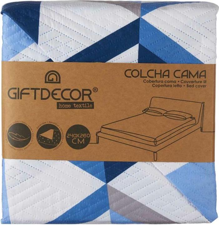 Produktbild Gift Wendbare Tagesdecke 240 x 260 cm Blau Weiss (6 Stück) (240 x 260 cm)