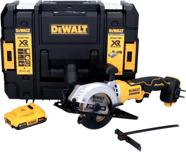 Produktbild DeWalt DCS 571 Akku Handkreissäge 18 V 115 mm Brushless+ 1x Akku 2,0 Ah + TSTAK - ohne Ladegerät