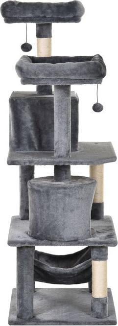 Produktbild Swisshandel24 Kratzbaum Kletterbaum Katzenmöbel Katzenhöhle mit Sisalstämmen, 60 x 50 x 145 cm (145 cm, Grau)