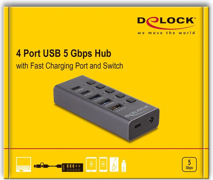 Produktbild Delock USB 5 Gbps Hub mit 2 x USB Typ-A und 2 x USB Type-C B (USB-A, USB-C, 5 Ports)