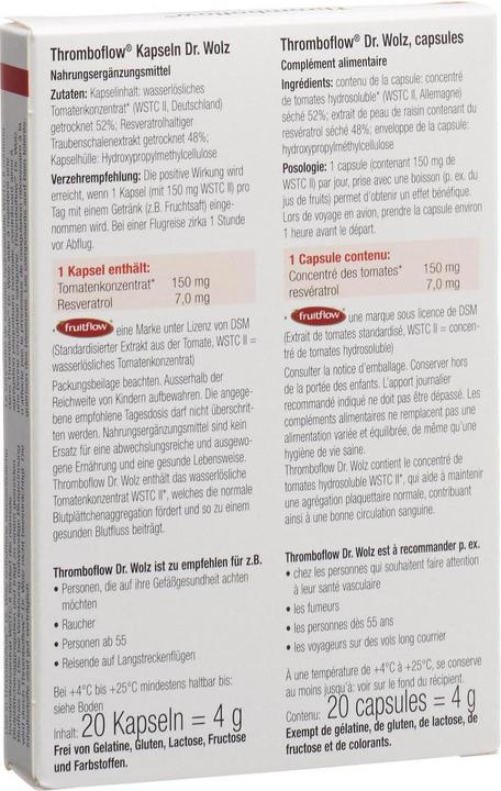 Valori nutrizionali e ingredienti Thromboflow Capsula Dr. Wolz (20 Pezzo/i, Pillole, 25 g)