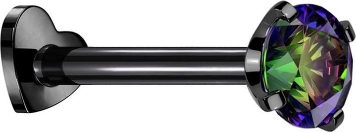 Star Piercing Micro Labret Herz Innengewinde schwarz Kristall dunkel multicolor gefasst (ohne Messing, Titan G23)