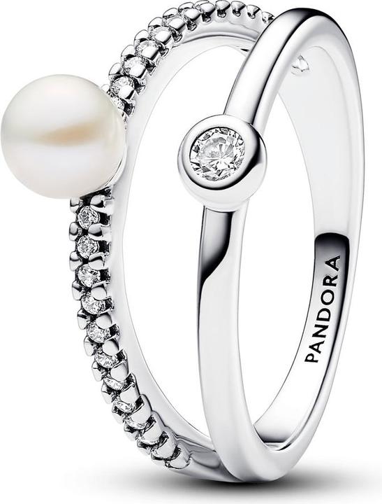 Immagine prodotto Pandora Anello a doppia fascia con perle d'acqua dolce coltivate e pavé trattati (58, 925 Argento)