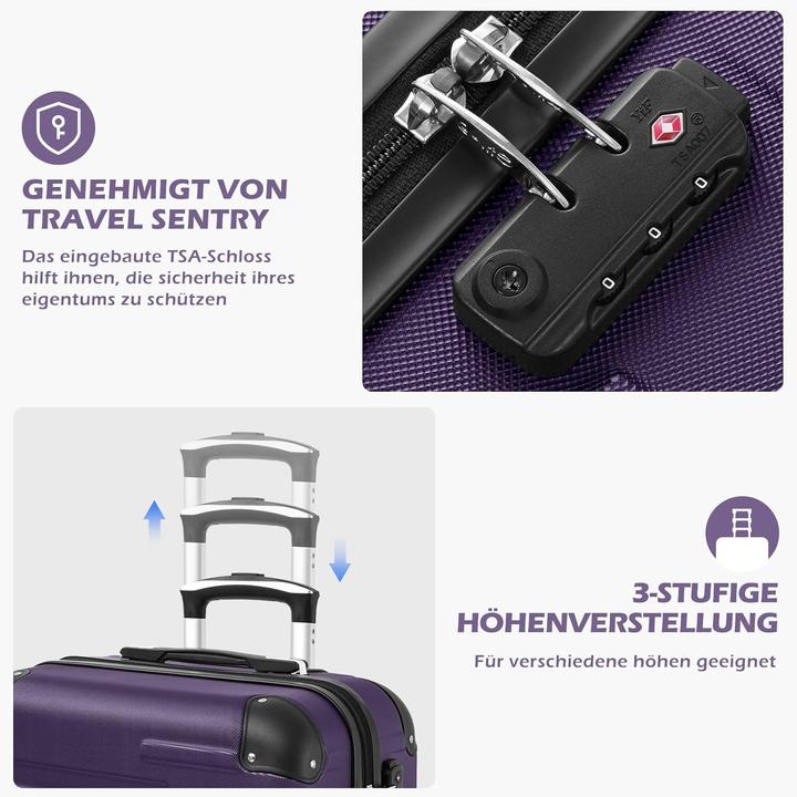 Produktbild Coolife 3-teiliges Hartschalen-Koffer-Set (93 l, Handgepäck (bis 50l), M (50 - 90l), L (90 - 115l))