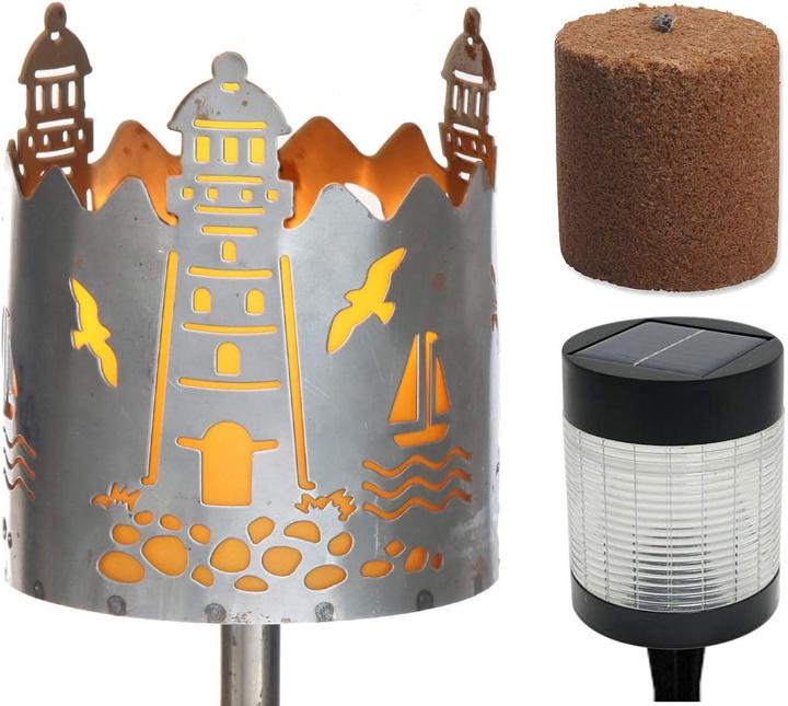 Immagine prodotto Novaliv Gartenfackel Leuchtturm Feuerschale Metall mit Stiel Brennmittel Solarlampe LED