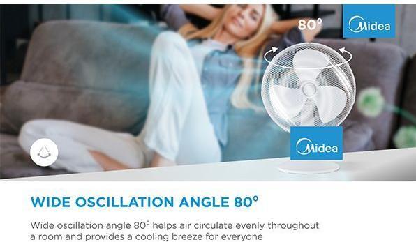 Immagine prodotto Midea Ventilatore da tavolo,, 3 velocità, meccanico, livello di rumore:, Oscillazione 80°, Inclinazione (60 dB)