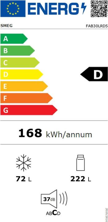 Energie-Label Smeg FAB30LRD5 Stand-Kühl-/Gefrierkombination (294 l)
