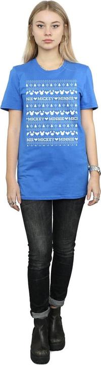 Actual product image Disney Womens/Ladies Mickey And Minnie Christmas Fair Isle Cotton Boyfriend T-Shirt (M)