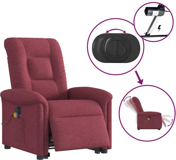 Produktbild VidaXL Elektrischer Massagesessel mit Aufstehhilfe Weinrot Stoff