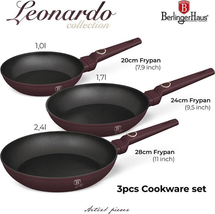 Actual product image BerlingerHaus Frying pan set, 3 pieces, Ø 20/24/28cm, bordeaux (28 cm, Frying pan, Aluminium)