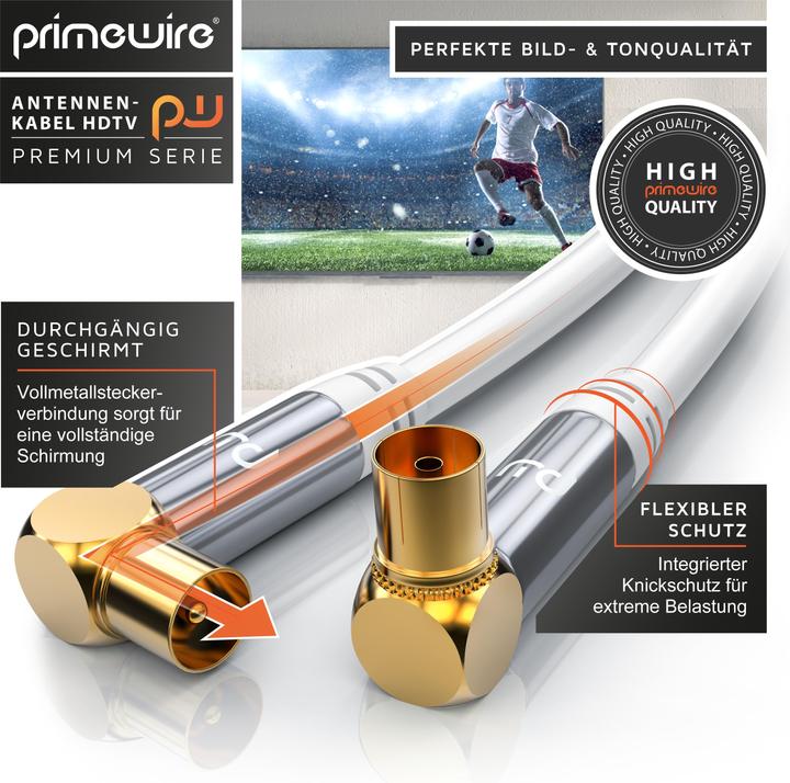 Actual product image Primewire Antennenkabel 90° gewinkelt | HDTV Premium Koaxialkabel 135dB / 75 Ohm | FullHD / 4k Ultra HD (135 dB, Antenna cable)