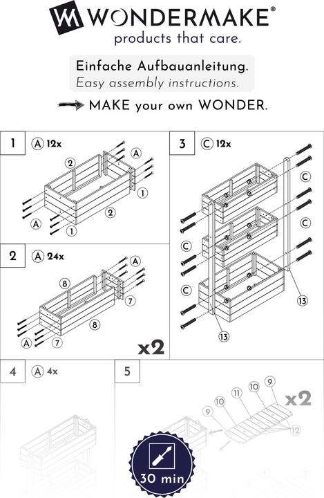 Produktbild Wondermake Design-Vertikalbeet "planverto1" mit 3 Pflanzkästen, Fichte (weiss-grau)
