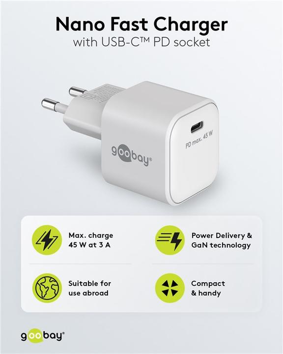 Produktbild Goobay USB-C Nano Schnellladegerät mit GaN Technologie (45 W)