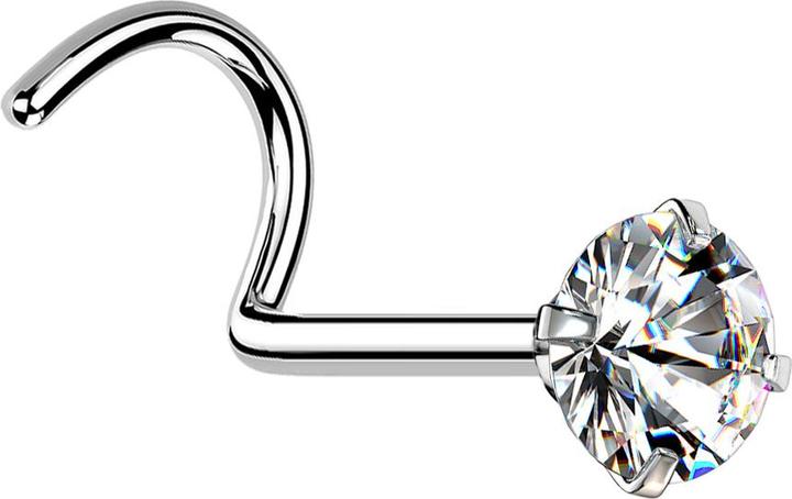 Produktbild Star Piercing Nasenstecker gebogen silber runder Kristall silber gefasst (Chirurgenstahl 316L, ohne Messing)