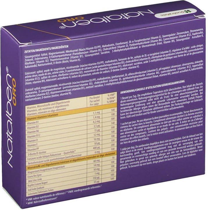 Valeurs nutritives et ingrédients Natalben ORO Btl 28 pcs (28 pièce(s), Poudre, 76 g)