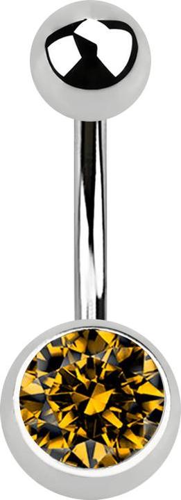Image du produit Star Piercing Banane argentée avec boule et boule de cristal jaune (sans laiton, Acier chirurgical 316L)