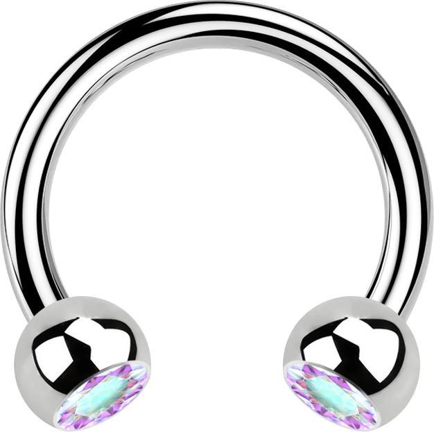 Produktbild Star Piercing Circular Barbell silber mit zwei Kugeln Kristall multicolor (Chirurgenstahl 316L, ohne Messing)