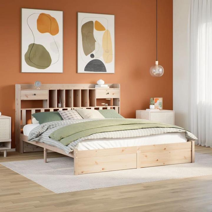 Produktbild VidaXL Massivholzbett Holzbett Bett Doppelbett mit Regal ohne Matratze 200x200cm (200 x 200 cm)
