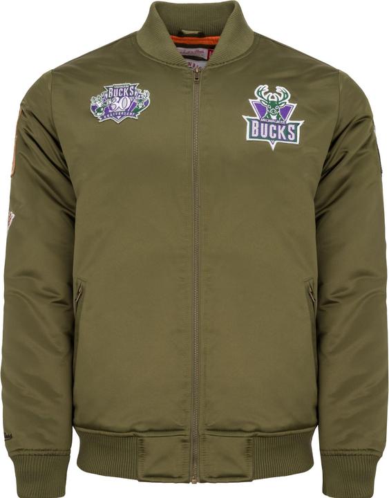 Actual product image Mitchell & Ness M&N Satin Bomber Jacket - PATCHES Milwaukee Bucks - XXL (XXL)