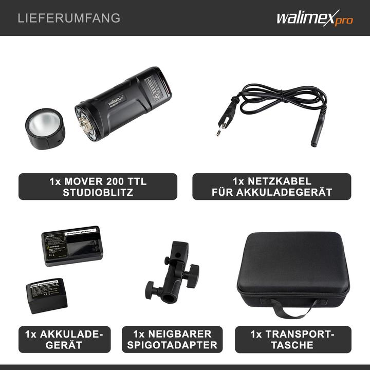 Immagine prodotto Walimex pro Flash da studio a batteria Mover 200 TTL (200 W, Testa flash)