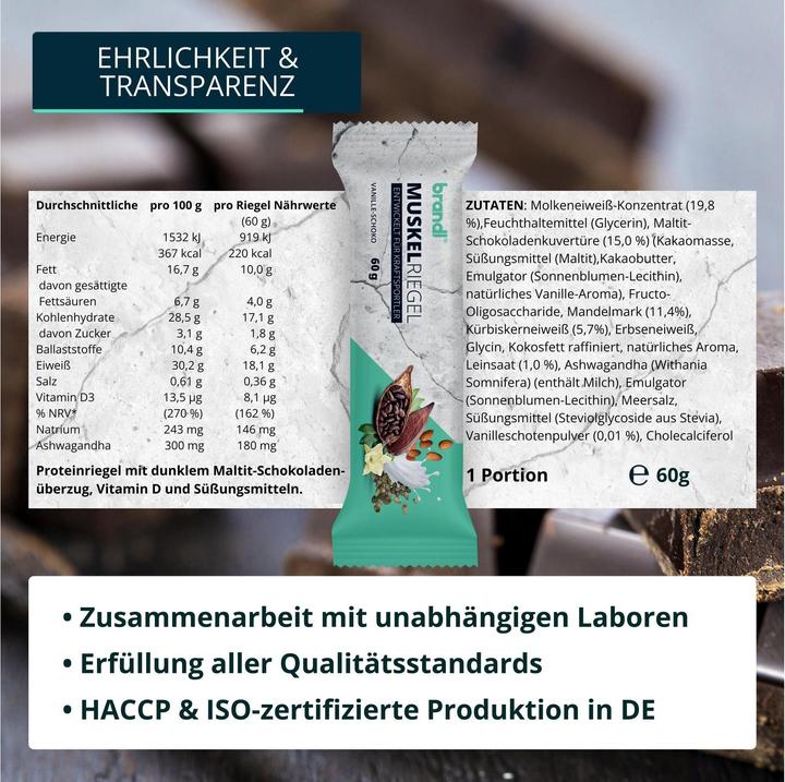 Valori nutrizionali e ingredienti Brandl-Nutrition Riegel Schokolade/Vanilla (Cioccolato alla vaniglia, 12 pz., 720 g)