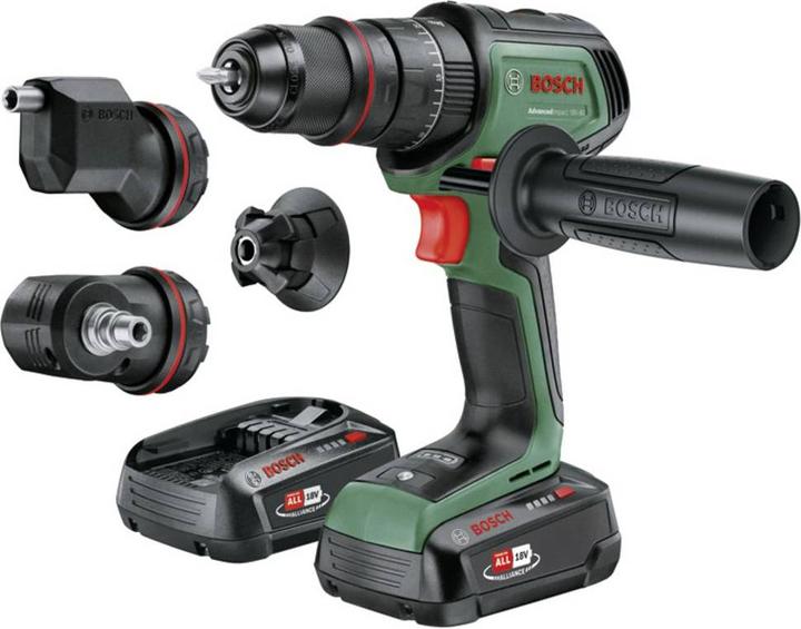 2x 18 V, 2,5 Ah Akku, Ladegerät, Tragekoffer, Winkelaufsatz, Exzenteraufsatz, Magnetkappe, Schrauberbit, Zusatzhandgriff