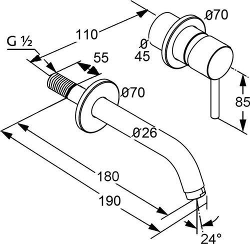 Actual product image Kludi BOZZ concealed two hole wall mounted basin mixer, spout 18 cm