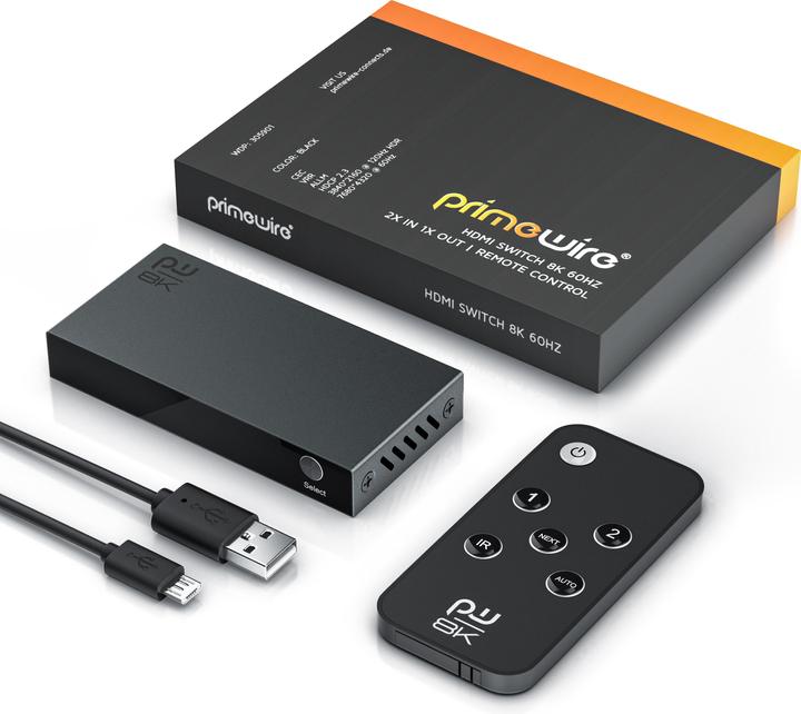 Produktbild Primewire 2-Port HDMI 2.1 Switch, 8K Umschalter, 2 in 1 Out UHD, Splitter mit Fernbedienung, UHD 8k 4k 60 Hz