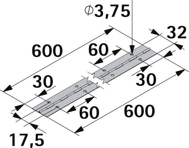 Actual product image Hettich Stangenscharnier 32x600 mm Stahl schwarz