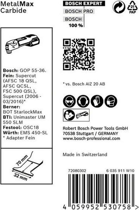 Immagine prodotto Bosch Professional Zubehör Lama EXPERT MetalMax MAII 32 AIT per utensili multifunzione, 70 x 32 mm, 10 pezzi