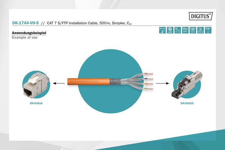 Produktbild Digitus Cat.7 S/FTP Verlegekabel, 500 m, simplex, Cca (S/FTP, CAT7, 500 m)