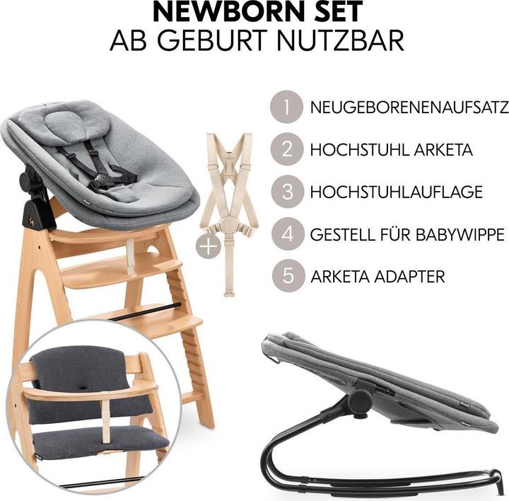 Immagine prodotto Hauck Hochstühle Arketa Beech 4-tlg. Newborn Set - Hochstuhl (Seggiolone)