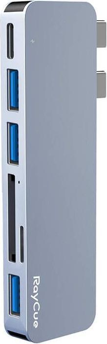 RayCue Hub 6w2 2x USB-C do Thunderbolt 3 3x USB-A 3.0 5Gbps SD/TF 2.0 (szary) (USB-C, 6 Ports)